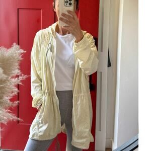 PrAna Lightweight Yellow Zip-Up Windbreaker Grey Floral Print Size Small